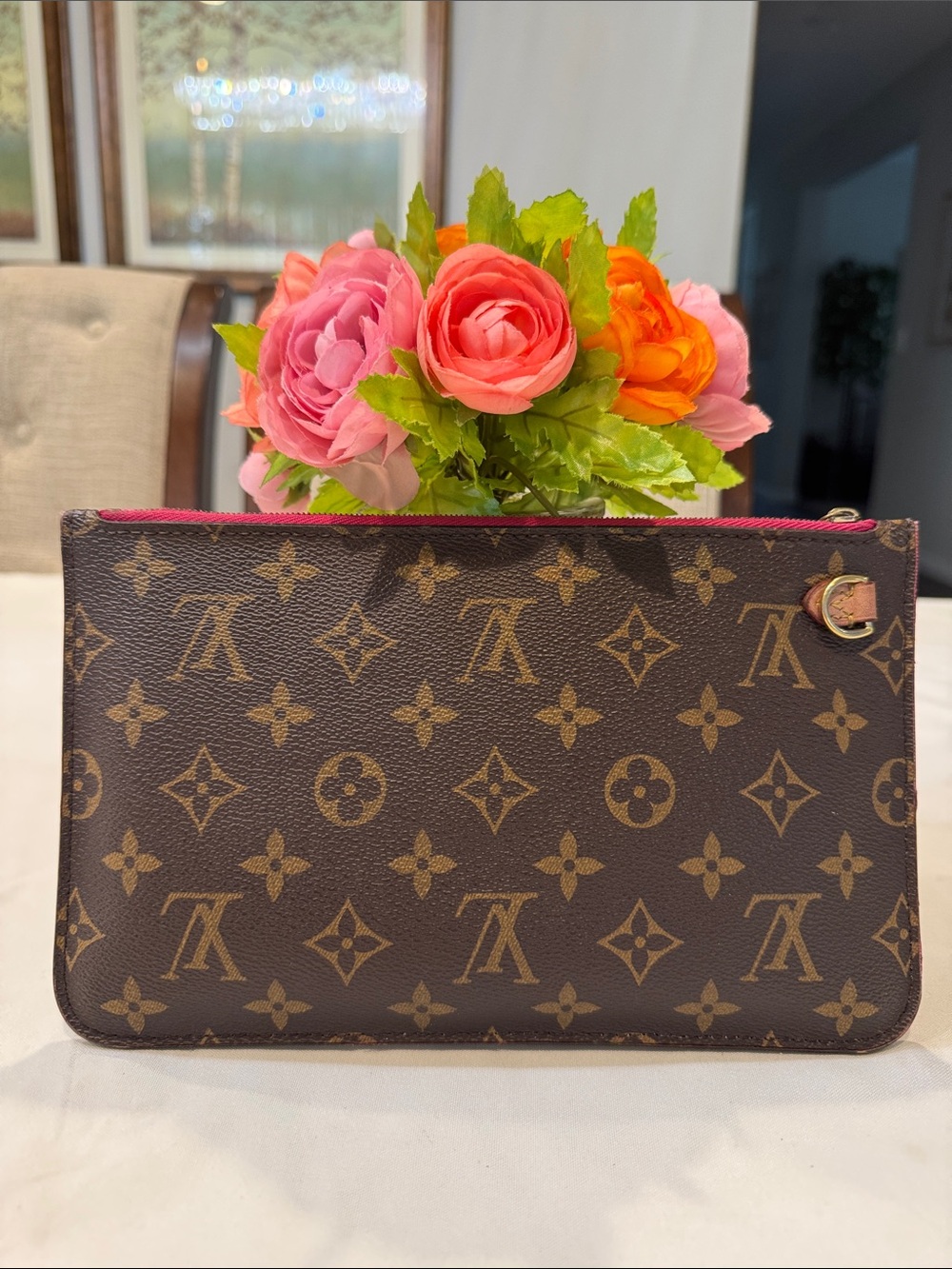 Louis Vuitton Monogram Canvas Clutch with Pink Trim